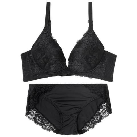 10/7再販!レーシーグラマラスブラジャー&フルバックショーツ［大人気］(ブラック-S)
