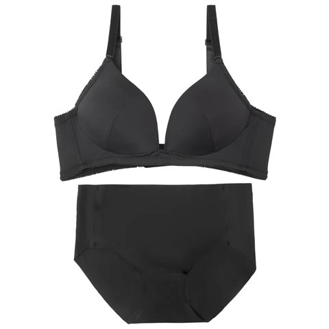 シームレスグラマラスブラジャー&フルバックショーツ［大人気］(ブラック-S)