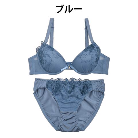 【EFサイズ】大人SEXYワンカラーブラジャー&フルバックショーツ(ブルー-E70/ショーツM)