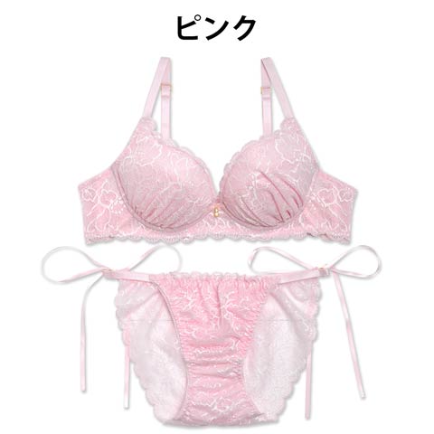 【Doux rellia】Flowerシースルーレースブラジャー&フルバックショーツ(ピンク-B65/ショーツM)