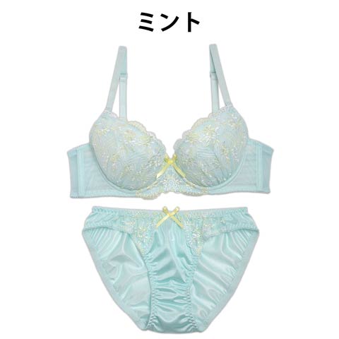 【Fairy】レモネード刺繍ブラジャー&フルバックショーツ(ミント-B65/ショーツM)