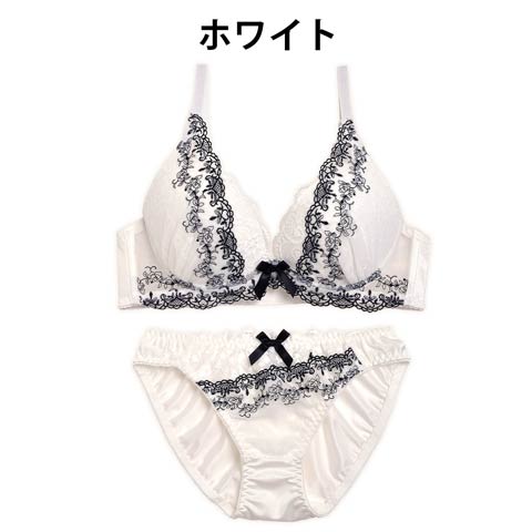 【EFサイズ】ダブルレース薔薇刺繍ブラジャー&フルバックショーツ/(ホワイト-E70/ショーツM)