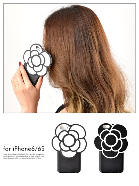 BIGカメリアモチーフ付きiPhone6/iPhone6Sケース(ブラック)