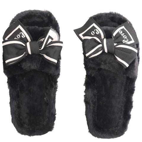 ラブリーリボンファールームスリッパ(ブラック-23～23.5cm)