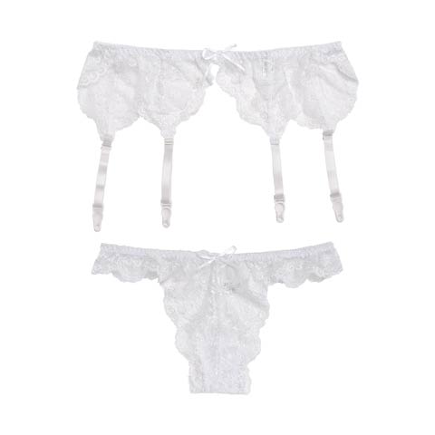 総レースガーターベルト&Tバック(ホワイト-M)