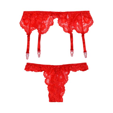 総レースガーターベルト&Tバック(レッド-M)