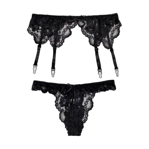 総レースガーターベルト&Tバック(ブラック-M)