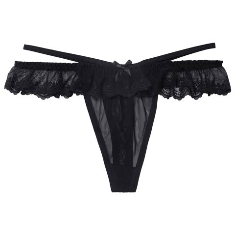 11/26新作!シアーフリルレースコードTバックショーツ単品(ブラック-フリー)