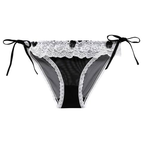 12/24新作!ラブリーフリルリボンサイド紐フルバックショーツ単品(ブラック-フリー)