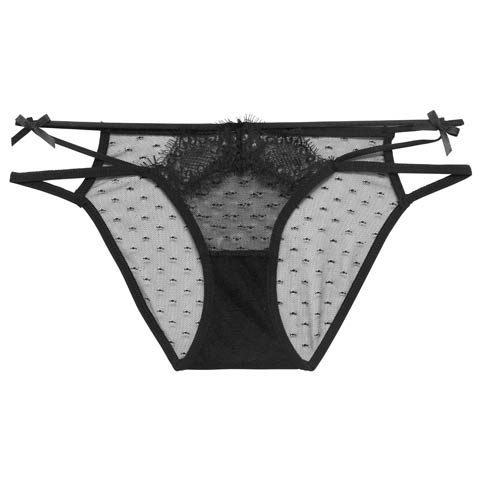 ドットシアーリボンコードフルバックショーツ単品(ブラック-M)