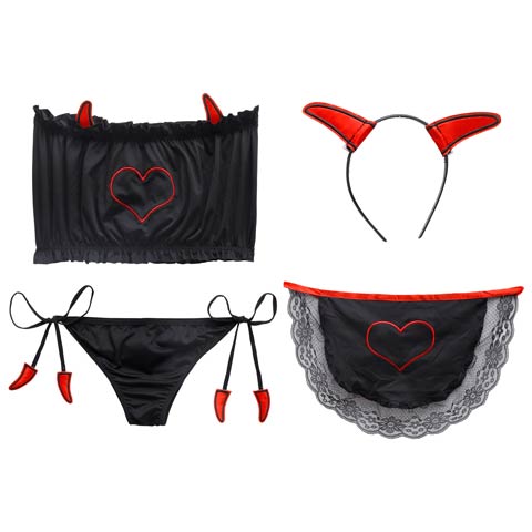 [4点セット]ラブリー小悪魔コスプレランジェリー［週末セール］(ブラック-フリー)
