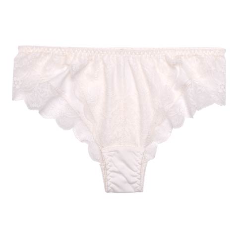 フラワー刺繍スカラップレースハーフバックショーツ単品(オフホワイト-M)
