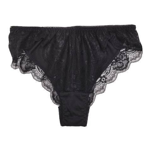 フラワー刺繍スカラップレースハーフバックショーツ単品(ブラック-M)