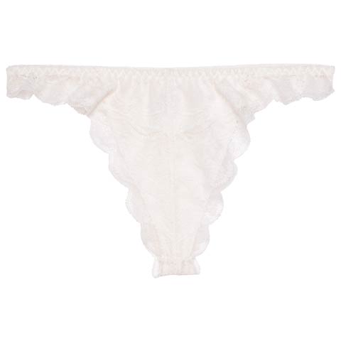 フラワー刺繍スカラップレースバック透けTバックショーツ単品(オフホワイト-M)