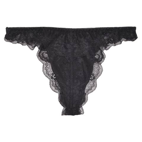 フラワー刺繍スカラップレースバック透けTバックショーツ単品(ブラック-M)