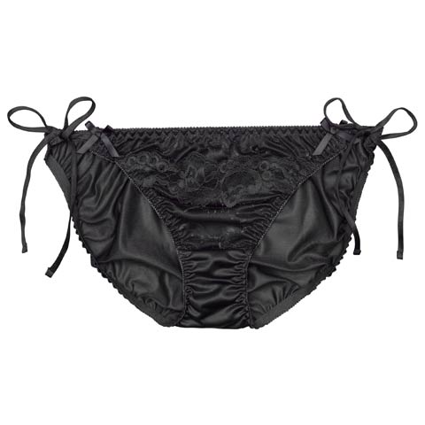 サイドリボンフルールレースサイド紐フルバックショーツ単品(ブラック-M)