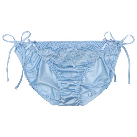 サイドリボンフルールレースサイド紐フルバックショーツ単品(サックス-M)