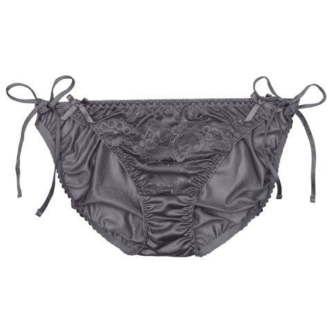 サイドリボンフルールレースサイド紐フルバックショーツ単品(グレー-M)