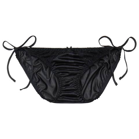 プレーンレースリボンサイド紐フルバックショーツ単品(ブラック-M)