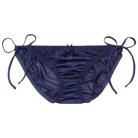 プレーンレースリボンサイド紐フルバックショーツ単品(ネイビー-M)