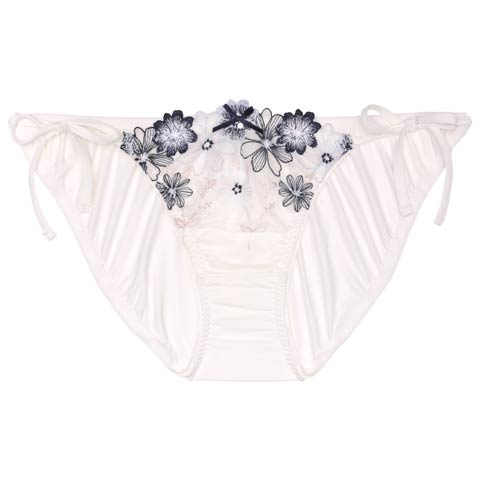 ブルーミングフリルチュールサイド紐フルバックショーツ単品[おそろいショーツ](オフホワイト-M)