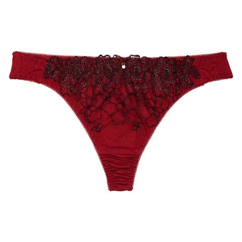 シャイニーダークフラワーTバックショーツ単品［12H限定2］(ワインレッド-M)