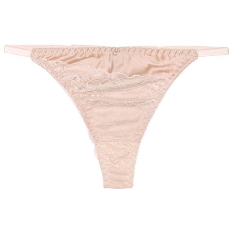 レースサテンストリングバック透けTバックショーツ単品［限定2］(ベージュ-M)