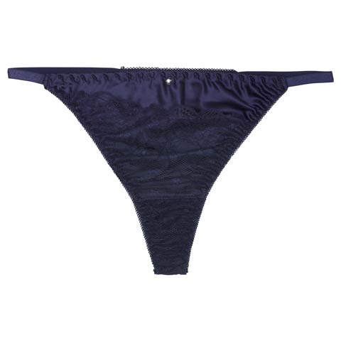 レースサテンストリングバック透けTバックショーツ単品［限定2］(ネイビー-M)