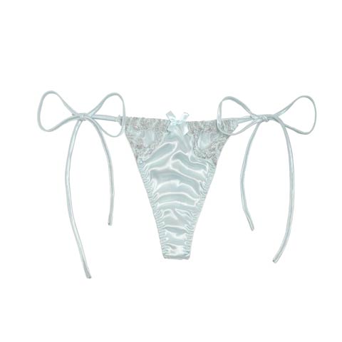 ロマンチックシャイニーサイド紐Tバックショーツ単品(サックス-M)