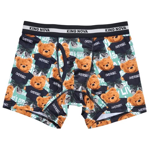 カジュアルベアープリント男性用ボクサーパンツ(グリーン-M)