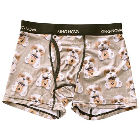 キュートグレージュドッグプリント男性用ボクサーパンツ(グレージュドッグ-M)