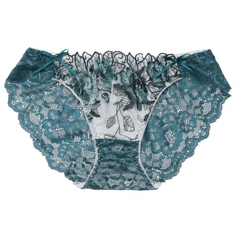 3/16再販!【三上悠亜着用】ゴージャスフラワーパールバック透けフルバックショーツ単品[おそろいショーツ](グリーン-M)