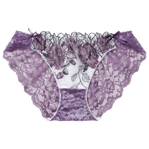 3/16再販!【三上悠亜着用】ゴージャスフラワーパールバック透けフルバックショーツ単品[おそろいショーツ](パープル-M)