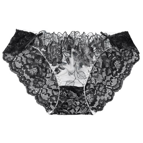 3/16再販!【三上悠亜着用】ゴージャスフラワーパールバック透けフルバックショーツ単品[おそろいショーツ](ブラック-M)