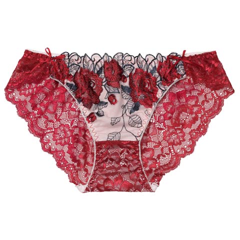 3/16再販!【三上悠亜着用】ゴージャスフラワーパールバック透けフルバックショーツ単品[おそろいショーツ](ワインレッド-M)