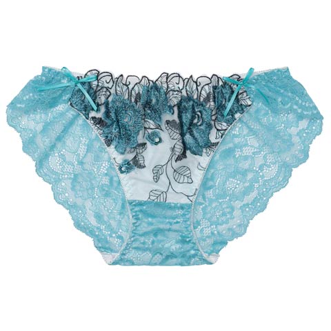 3/16再販!【三上悠亜着用】ゴージャスフラワーパールバック透けフルバックショーツ単品[おそろいショーツ](ターコイズブルー-M)