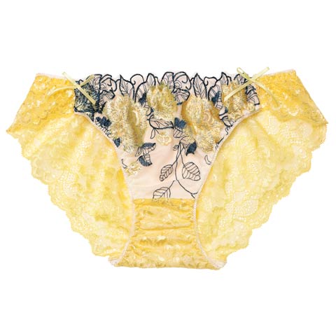 3/16再販!【三上悠亜着用】ゴージャスフラワーパールバック透けフルバックショーツ単品[おそろいショーツ](イエロー-M)