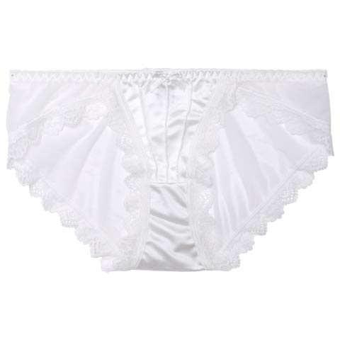 10/30再販!ワンカラーサテンプリーツレースバック透けフルバックショーツ単品(ホワイト-M)