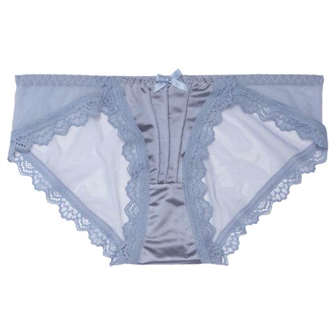 10/30再販!ワンカラーサテンプリーツレースバック透けフルバックショーツ単品(ブルー-M)