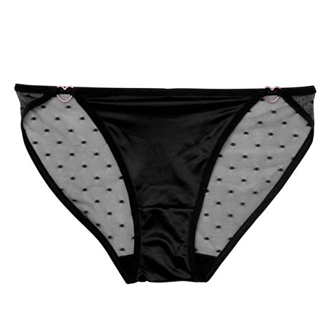 ドットシアーハートリングバック透けフルバックショーツ単品［週替］(ブラック-M)