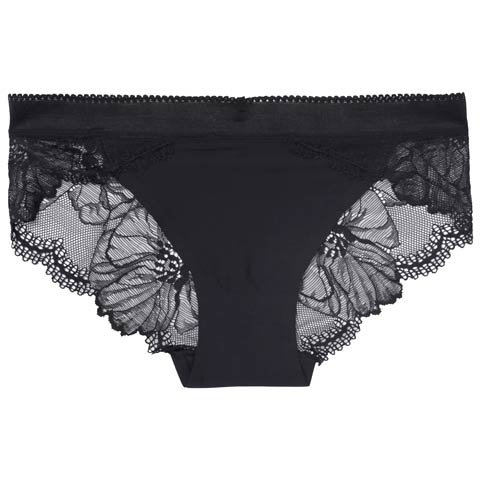 レーシィディープフラワーバック透けフルバックショーツ単品［週替］(ブラック-S)