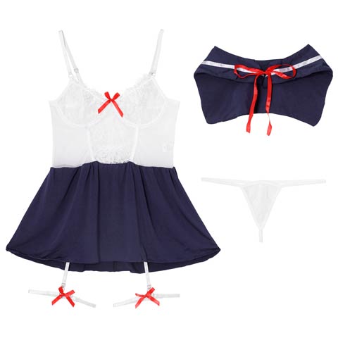 [4点セット]セクシーセーラー服風コスプレランジェリー(ホワイト-フリー)
