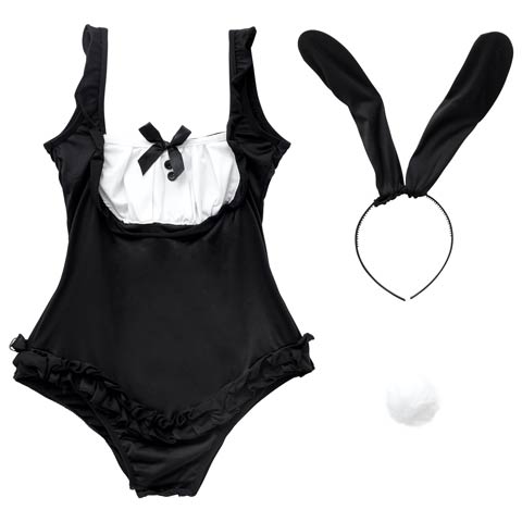 10/21再販![3点セット]バニーガールコスプレランジェリー(ブラック-フリー)