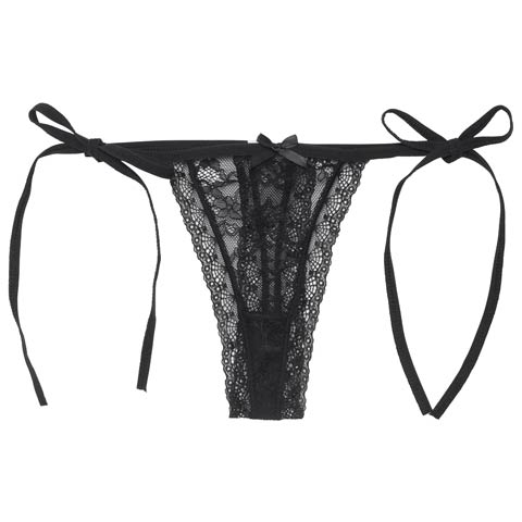 1/16新作!ヌーディーレースサイド紐バック透けTバックショーツ単品(ブラック-S)