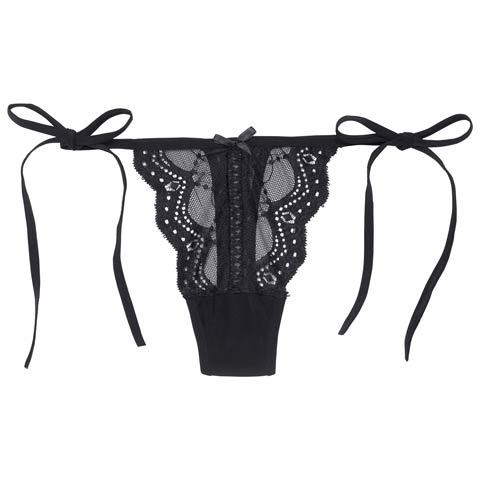 1/19新作!シアーレーススピンドルサイド紐Tバックショーツ単品(ブラック-S)