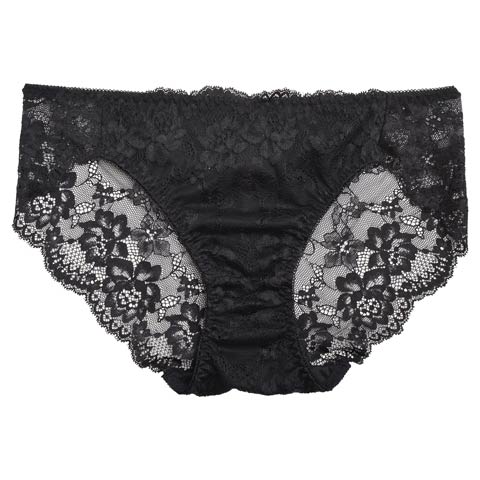 オールレースフラワー単品バック透けフルバックショーツ[おそろいショーツ](ブラック-S)