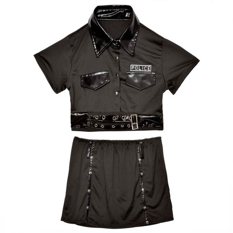 [2点セット]セクシーパンクポリスコスプレランジェリー(ブラック-M)