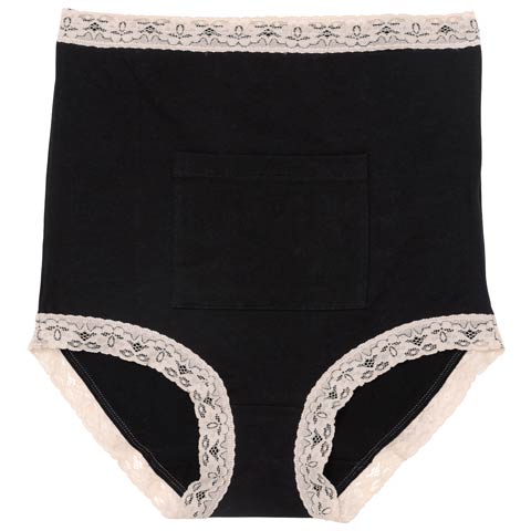 バイカラーレースポケット付き腹巻ショーツ(ブラック-M)