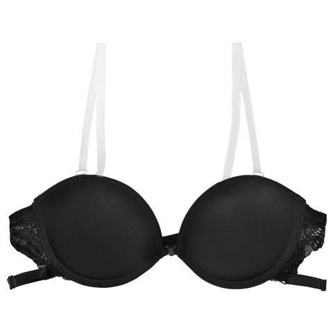 9/6再販!クリアストラップ付きフロントホックチューブブラジャー(ブラック-S)