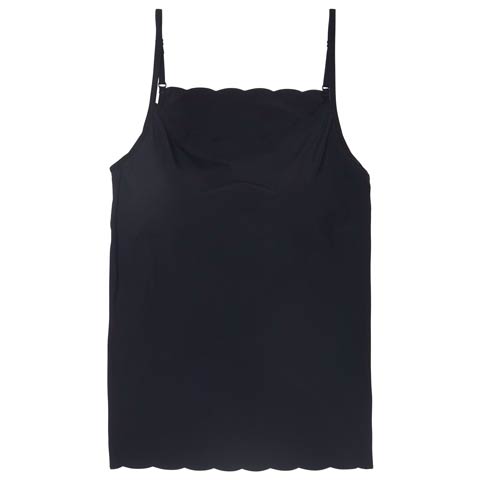 カップ付きスカラップシームレスキャミソール［週末セール］(ブラック-M)